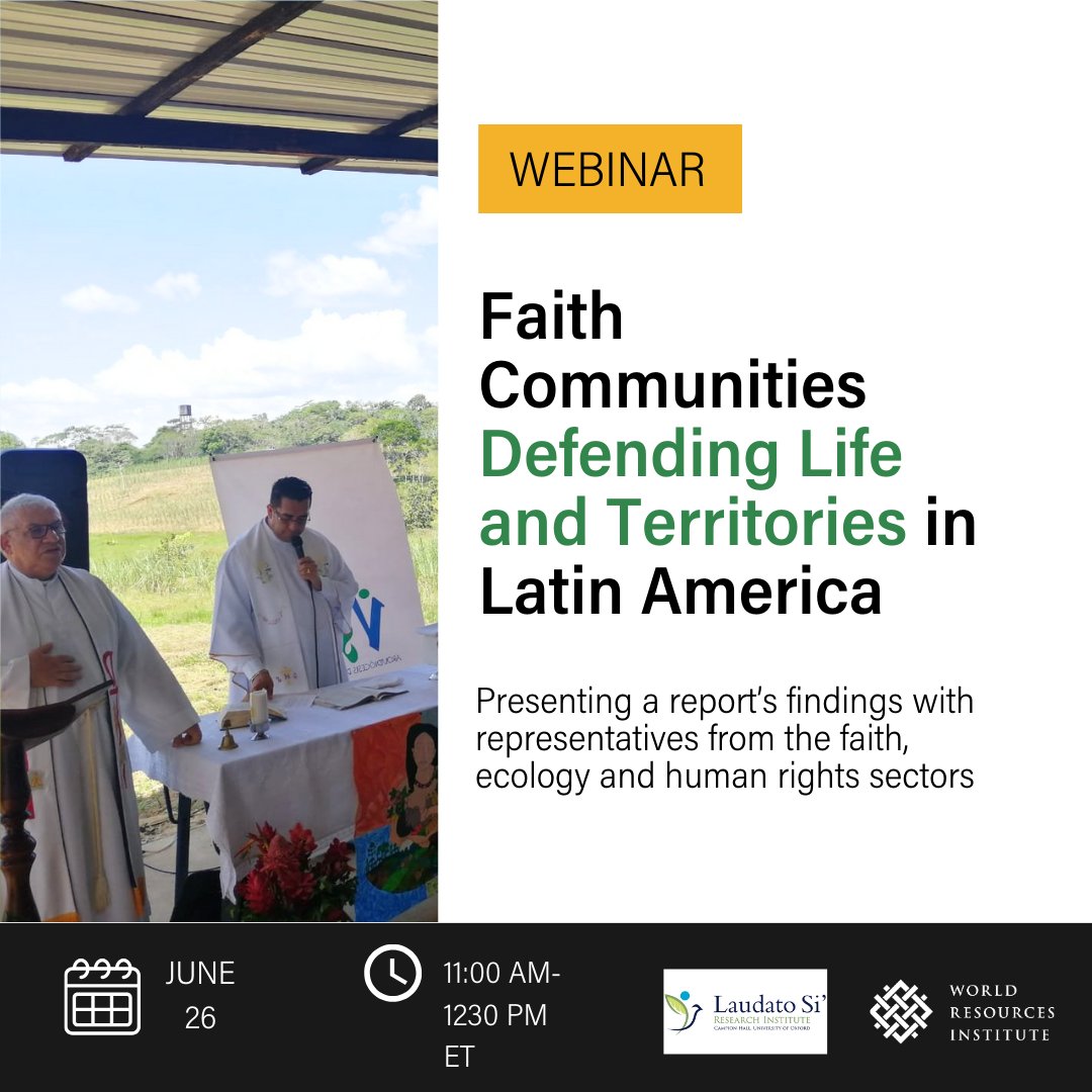 WRI Equity (@wriequity) on Twitter photo 🗓️On June 26 <a href="/WorldResources/">World Resources Institute</a> and the <a href="/LSRIOxford/">Laudato Si' Research Institute</a> will share insights on how religious actors can shape peaceful strategies to socio-environmental disputes in #Brazil, #Colombia and #Mexico.
REGISTER 👉rb.gy/74566f 🗓️On June 26 <a href="/WorldResources/">World Resources Institute</a> and the <a href="/LSRIOxford/">Laudato Si' Research Institute</a> will share insights on how religious actors can shape peaceful strategies to socio-environmental disputes in #Brazil, #Colombia and #Mexico.
REGISTER 👉rb.gy/74566f