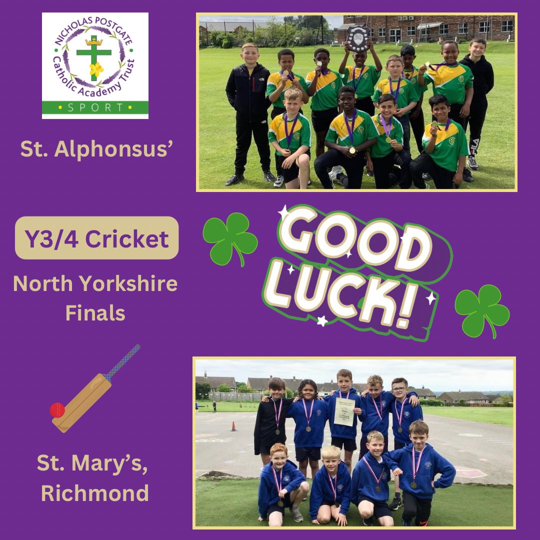 🏏💟 NORTH YORKSHIRE FINALS 💟🏏

Good luck to the Y3/4 Open Cricket Teams from <a href="/AlphonsusSt/">St Alphonsus Primary</a> and <a href="/StMarysRichmond/">St Mary's RC Primary</a> as they take part in the @Yorkshirecb North Yorkshire Finals at Richmond School on Tuesday 11th June! 🍀