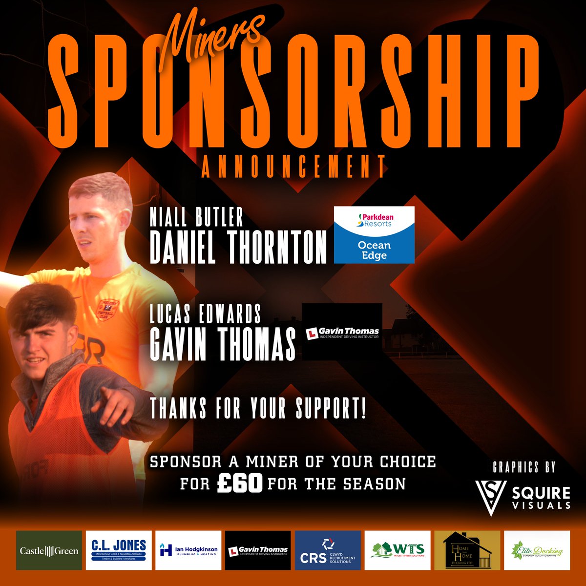 fc_meliden's tweet photo. 🟠 𝐏𝐋𝐀𝐘𝐄𝐑 𝐒𝐏𝐎𝐍𝐒𝐎𝐑𝐒𝐇𝐈𝐏𝐒 ⚫️
We have our second batch of Player Sponsors for the 2024/25 season!
Niall Butler will be sponsored by Daniel Thornton from #OceanEdge Holiday Park, a Lancashire based holiday facility by @Parkdeanresorts!
check out Ocean Edge's Facebook page: https://t.co/CNHIF8yvZH
and
Lucas Edwards will be sponsored by the local independent driving instructor Gavin Thomas!
check out Gavin Thomas' Facebook page:
https://t.co/jzch9tJnu0
We hugely appreciate the individuals and companies providing their support to the players and also the club it means a huge amount.
#UpTheMiners 🟠⚫️