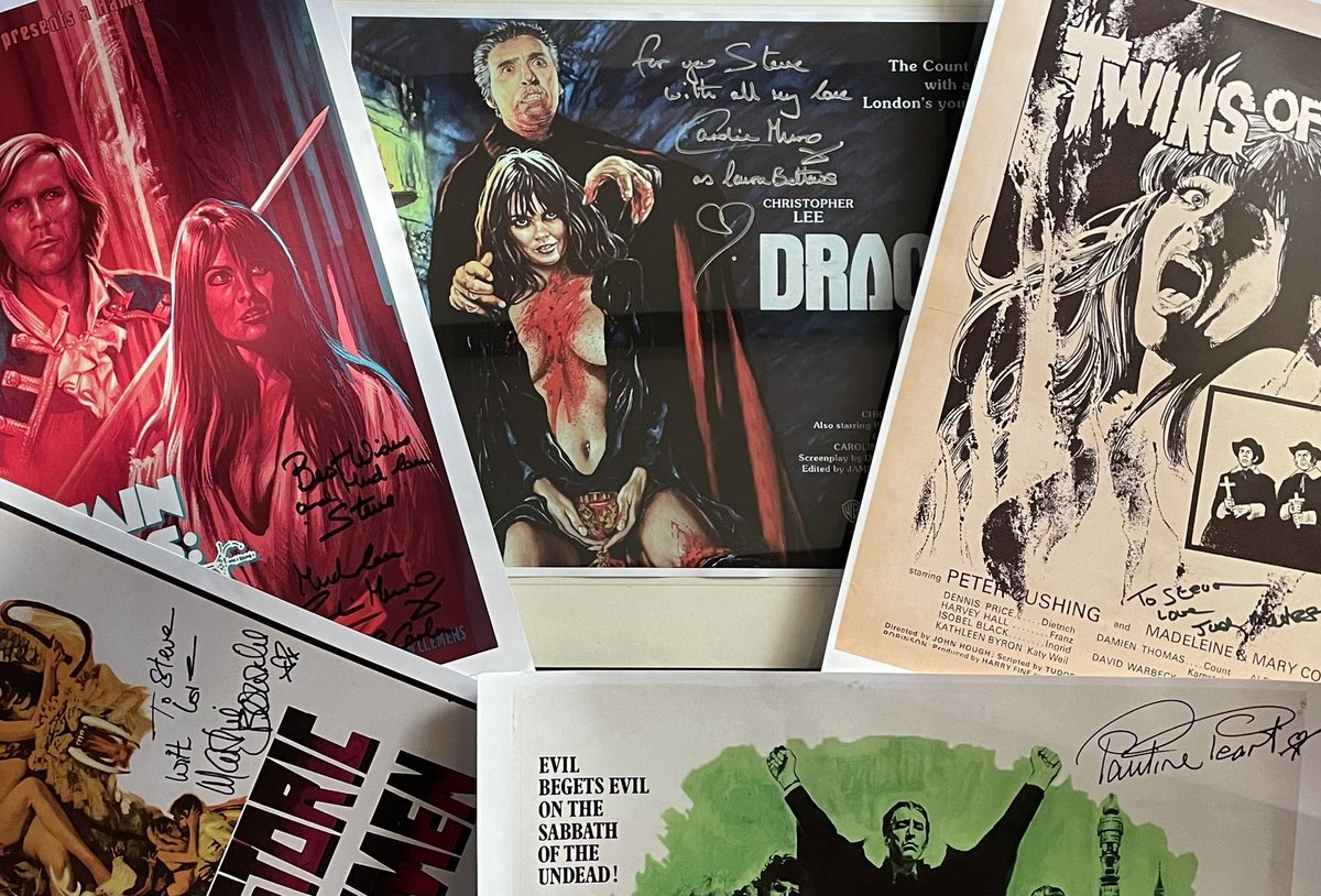 We had an incredible day @maggieslittlehelpers on Saturday meeting some of the lovely stars of Hammer Horror and getting a few bits signed, it was amazing to meet several of the actresses that inspired a few of the songs for our  music video album The Horror Anthology.🔪👻🦇🎬🎸