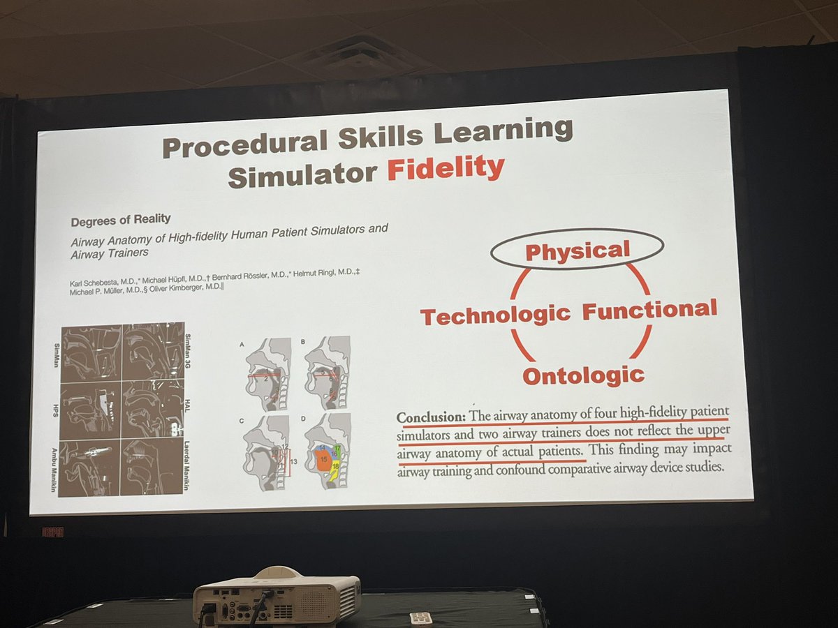 wlam_'s tweet photo. #CAEP24 George Kovacs teaches us all that in simulation-based education, it’s not about the physical fidelity of the mannequin - it’s about deliberate practice, reps, and ONTOLOGIC fidelity. #LearningContinuum https://t.co/AHpXXg8VX5