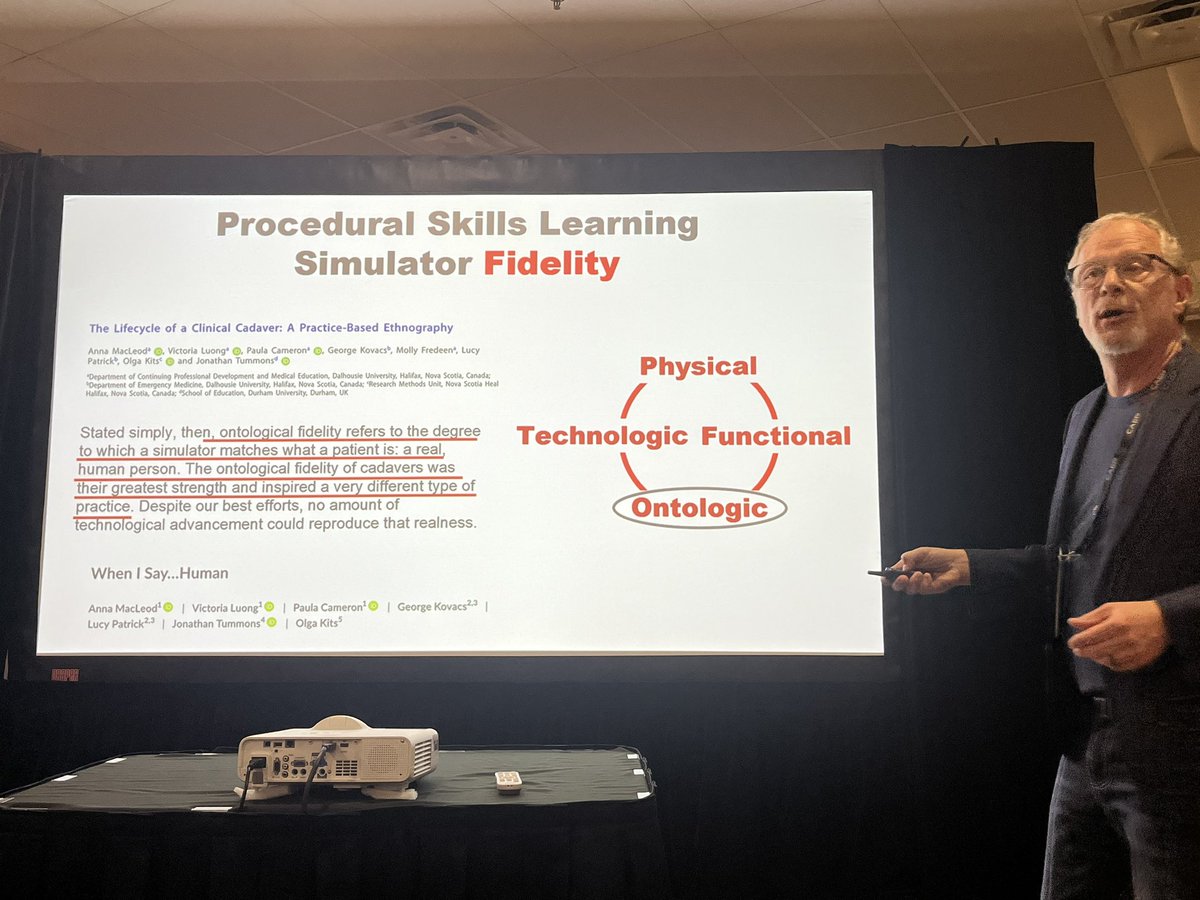 wlam_'s tweet photo. #CAEP24 George Kovacs teaches us all that in simulation-based education, it’s not about the physical fidelity of the mannequin - it’s about deliberate practice, reps, and ONTOLOGIC fidelity. #LearningContinuum https://t.co/AHpXXg8VX5