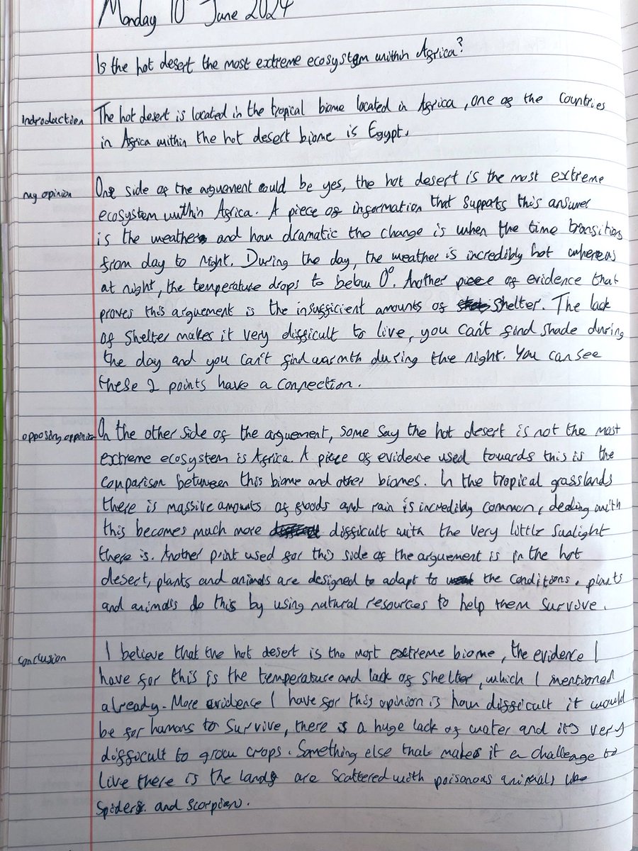 HaylingGeog's tweet photo. So proud with how much progress our lovely year 8’s have made this year with their geographical literacy skills ✍️ Some pupils even decided not to use the structure strip today 🌟 #geographyteacher #hantsgeography https://t.co/Yp9jWbNhYE