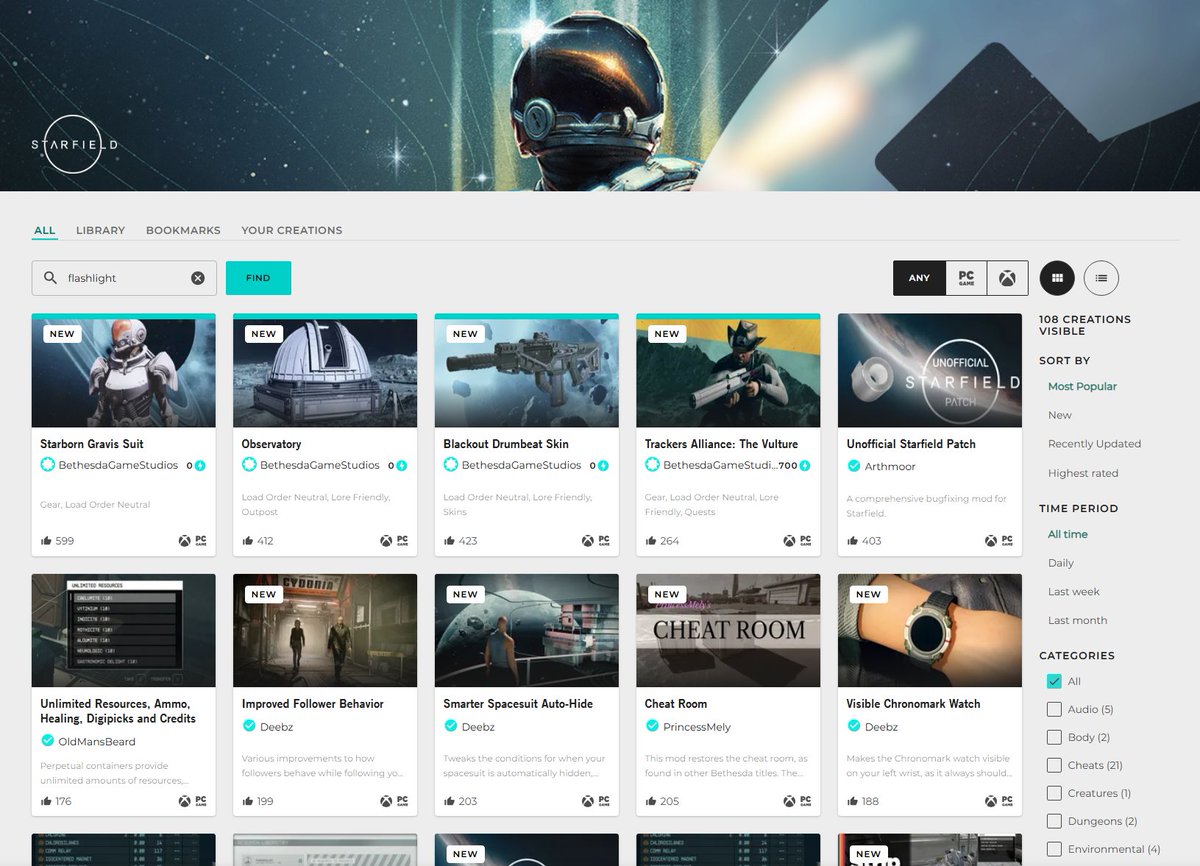 Captains, if you are new to dealing with mods, I wanted to let you know that you can browse all the #Starfield mods found in the creations section of the game on the Bethesda website. The interface is going to be better than it would be in-game.  See below for the link.