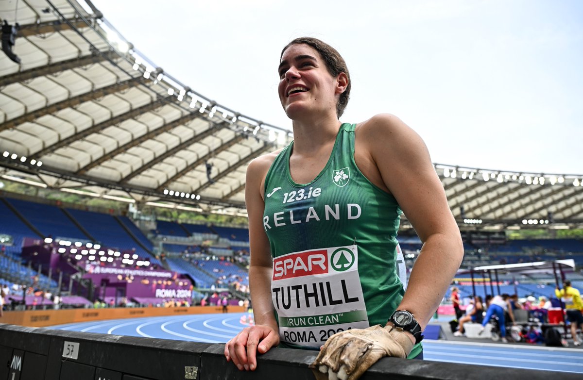 Nicola Tuthill returns to the hammer cage at 8.33pm this evening as she takes to her first European senior final 🤩🍀

📅 Hammer Throw Final @ 8.33pm
🔥PB: 70.32
📺 RTE &amp; Eurovision Sport
➡️ Start list: ow.ly/FQzQ50ScR37

📸Sportsfile

#Roma2024 #IrishAthletics @ask123ie