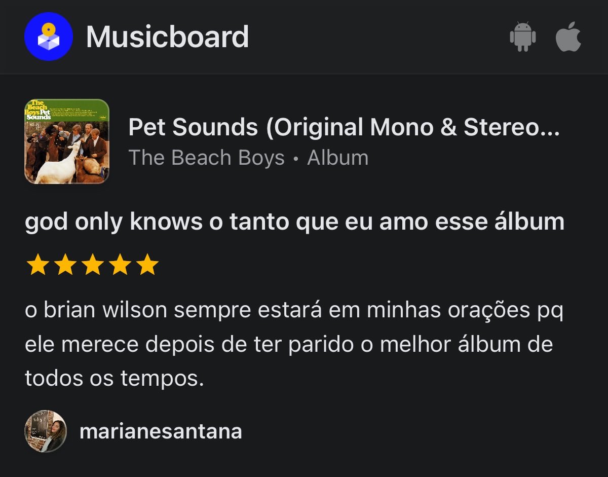 amarianesantana's tweet photo. criei um musicboard
@TheBeachBoys #petsounds #musicboard #musicreview https://t.co/xYbEv49fF7
