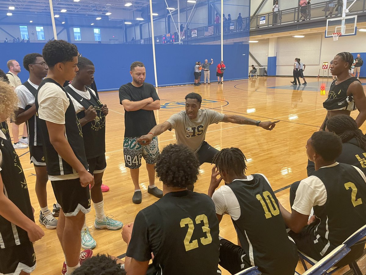 Coach Josh Hayes in his new role at Hot Springs rallying the troops against Harrison. At Big Miller Team Camp in NLR.