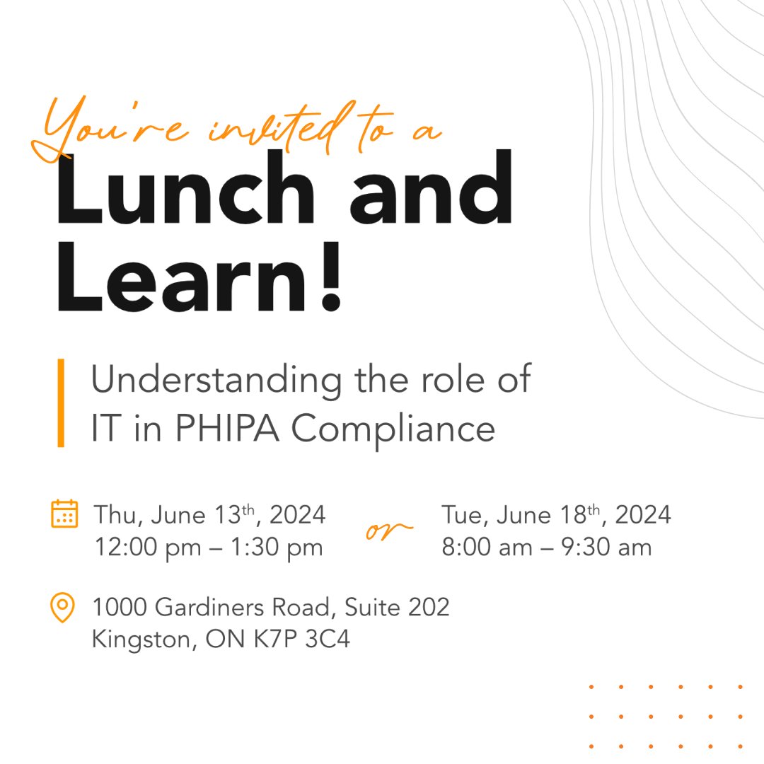 We have a few spots open for our PHIPA Compliance Lunch &amp; Learn.  If your organization handles any kind of health information, you'll find this session very informative. 

To find out more email: laura@allcareit.com or call our office at 613-817-1212.