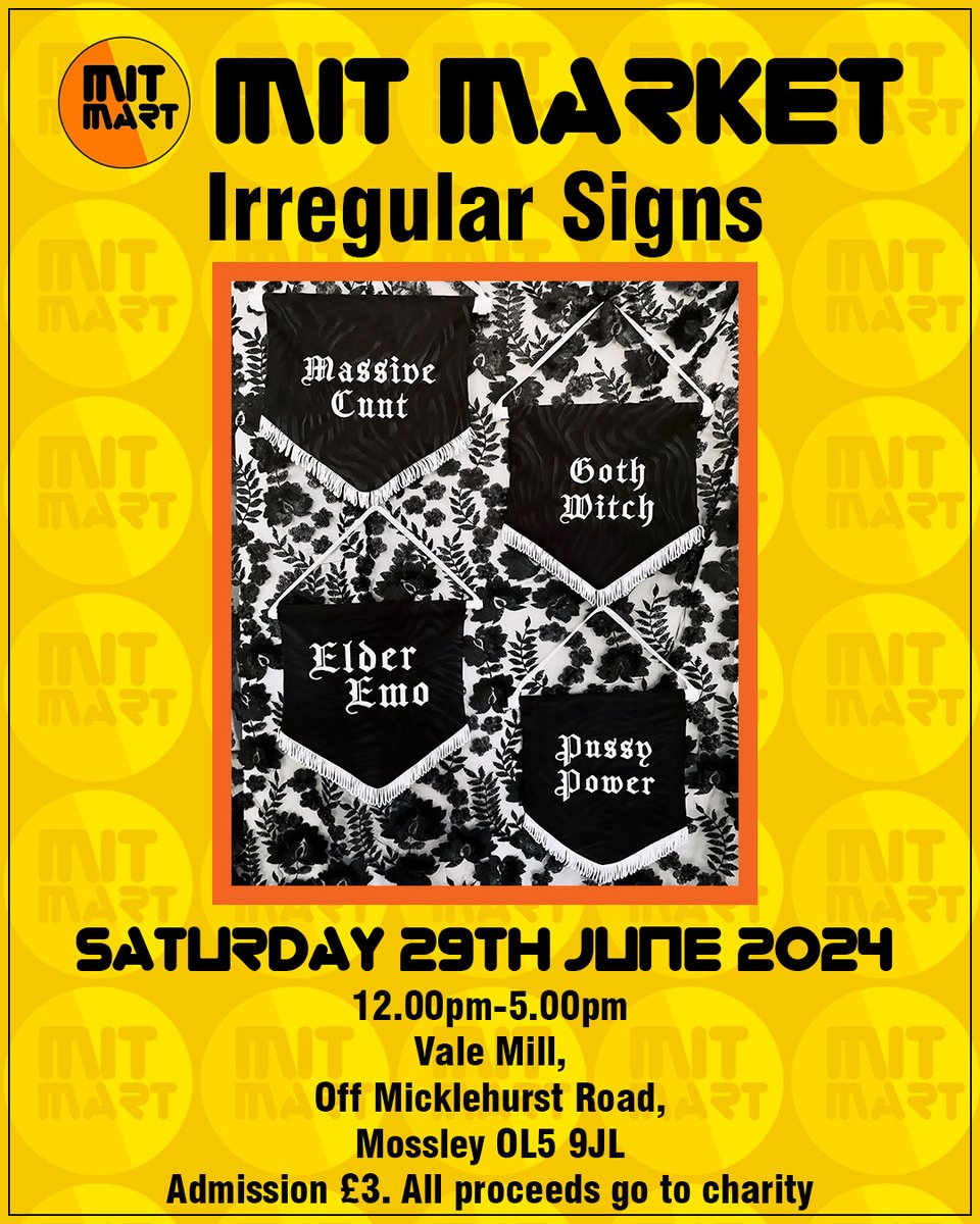 Irregular Signs is a one-woman-show  who creates unique embroidered signs and tote bags that make  a statement. Each one-of-a-kind item is handcrafted with care. Grab  a piece of art for yourself, a loved one, for a special event or to  represent your business.  All at MIT-MART