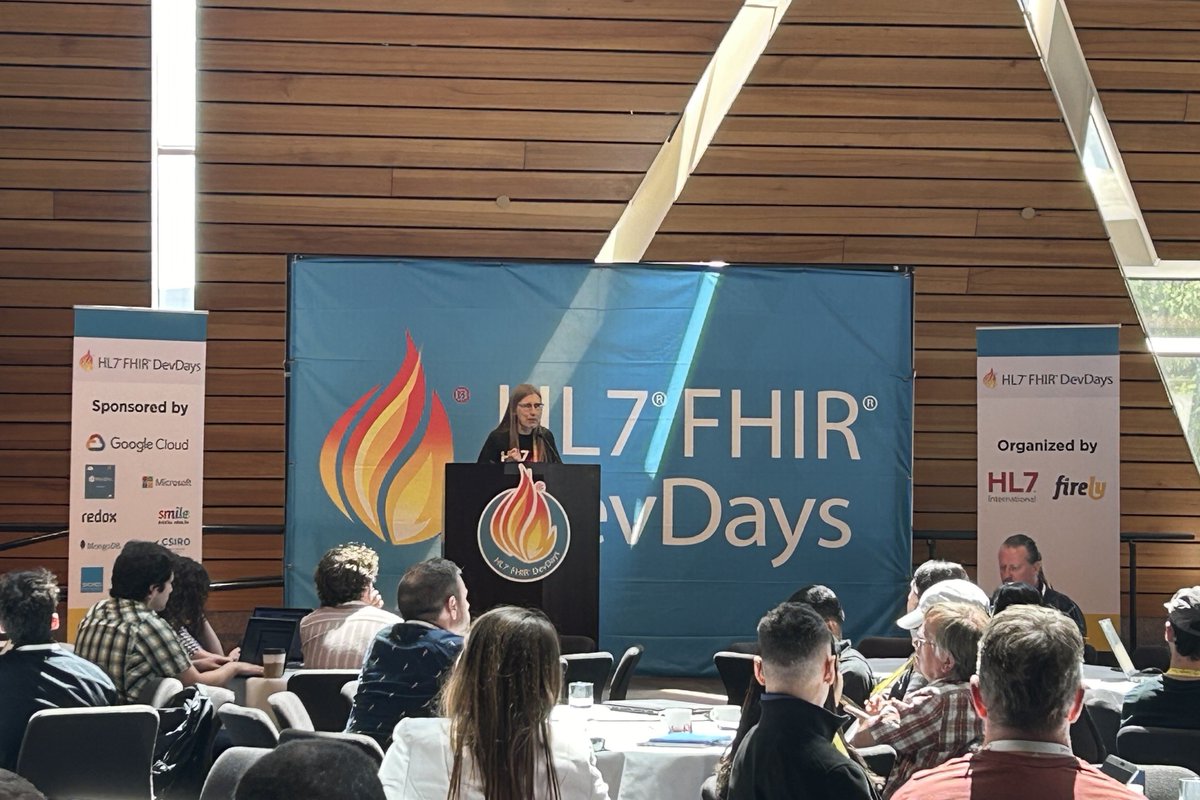 FirelyTeam's tweet image. The perfect introduction to #FHIR! Firely’s (@HL7 certified) trainer, @mirjam_baltus, introduced attendees to some of the core #FHIR concepts while FHIR connoisseur Virginia Lorenzi explored different use cases for FHIR 👩‍🏫 And that brings us to lunch at #FHIRDevDays 🔥
