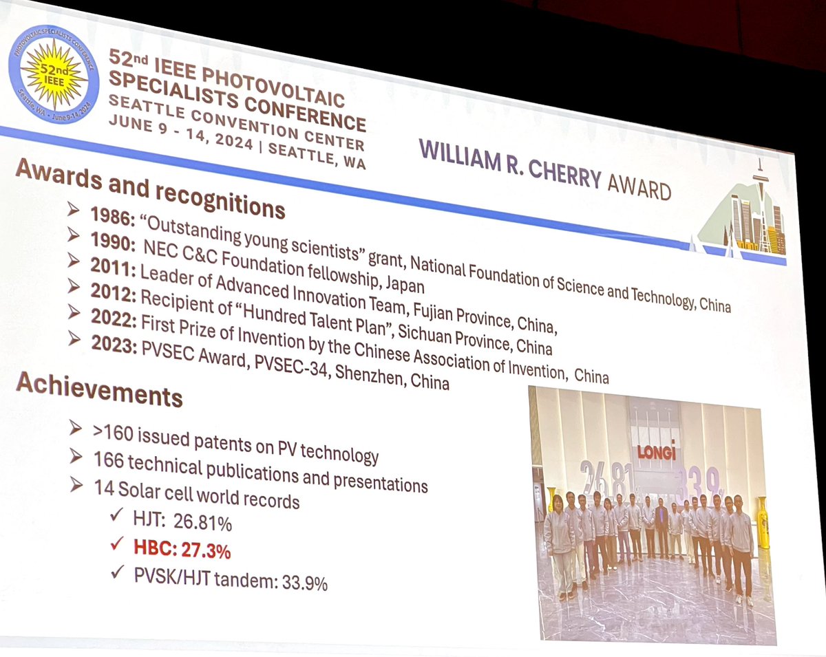 Many congratulations to Dr Xu Xixiang, who has won the <a href="/IEEEPVSC/">53nd IEEE PVSC</a> Cherry Award for his outstanding work demonstrating 27.3% high-efficiency silicon solar cells at the LONGi company. We learned how Dr Xu has had a truly international career and is also an accomplished poet!