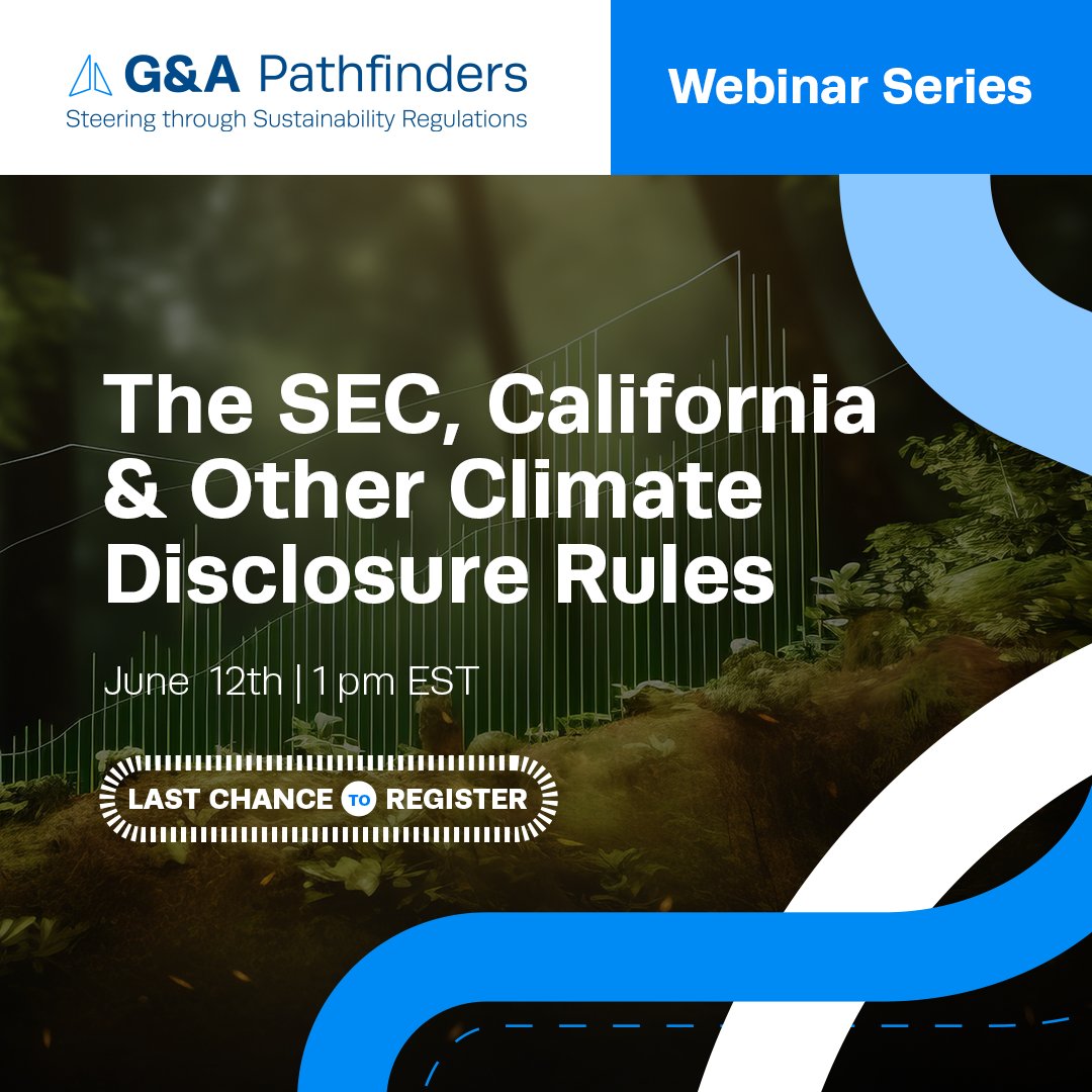 gainstitute's tweet photo. ⏩ Last chance to register for G&amp;A's Pathfinder Series Webinar The SEC, California &amp; Other Climate Disclosure Rules on Wednesday June 12th at 1pm EST.

🔗 Register at https://t.co/lAkG1QHKfa https://t.co/83mEhdNufV