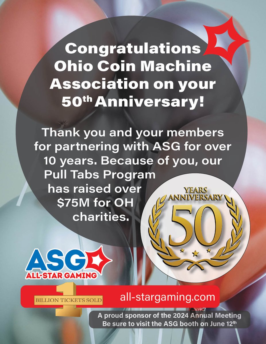 ASGPullTabs's tweet photo. Congratulations Ohio Coin Machine Association on your 50th Anniversary! https://t.co/nZOtkzPsd2
