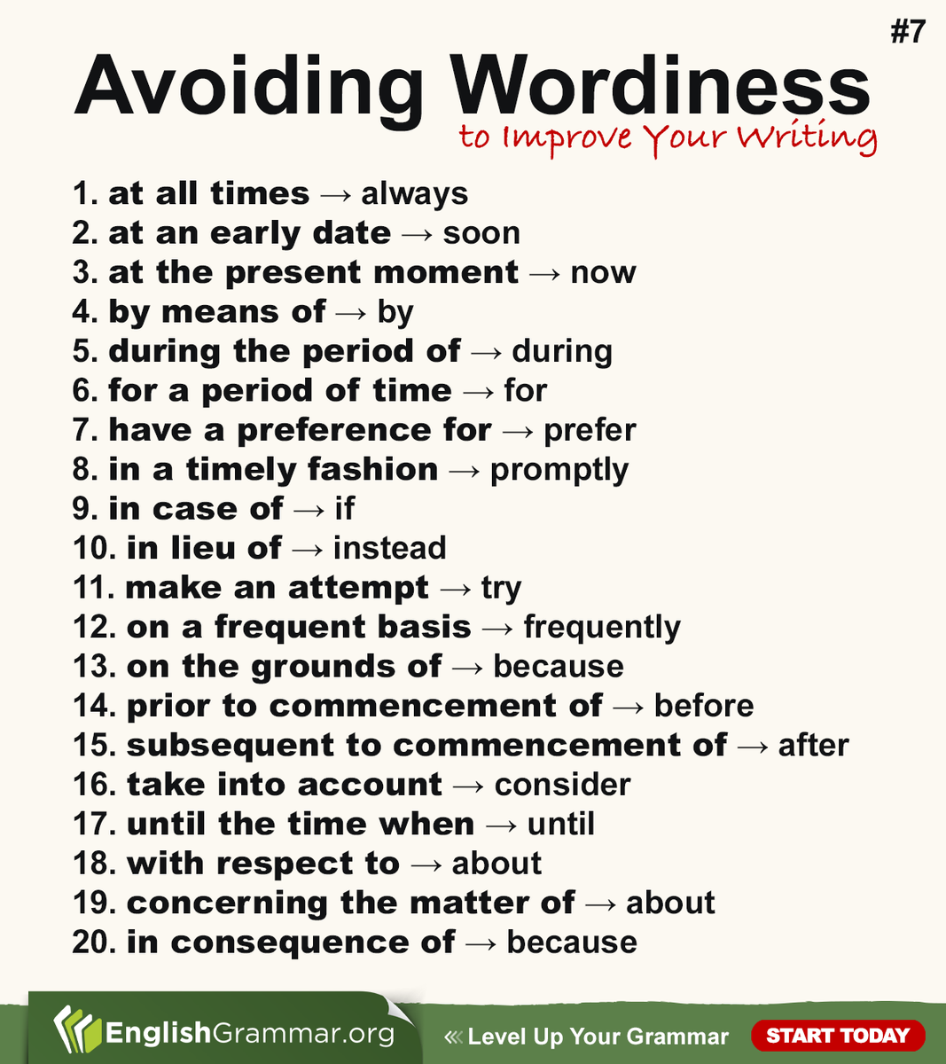 Avoiding Wordiness #7 #writing #vocabulary