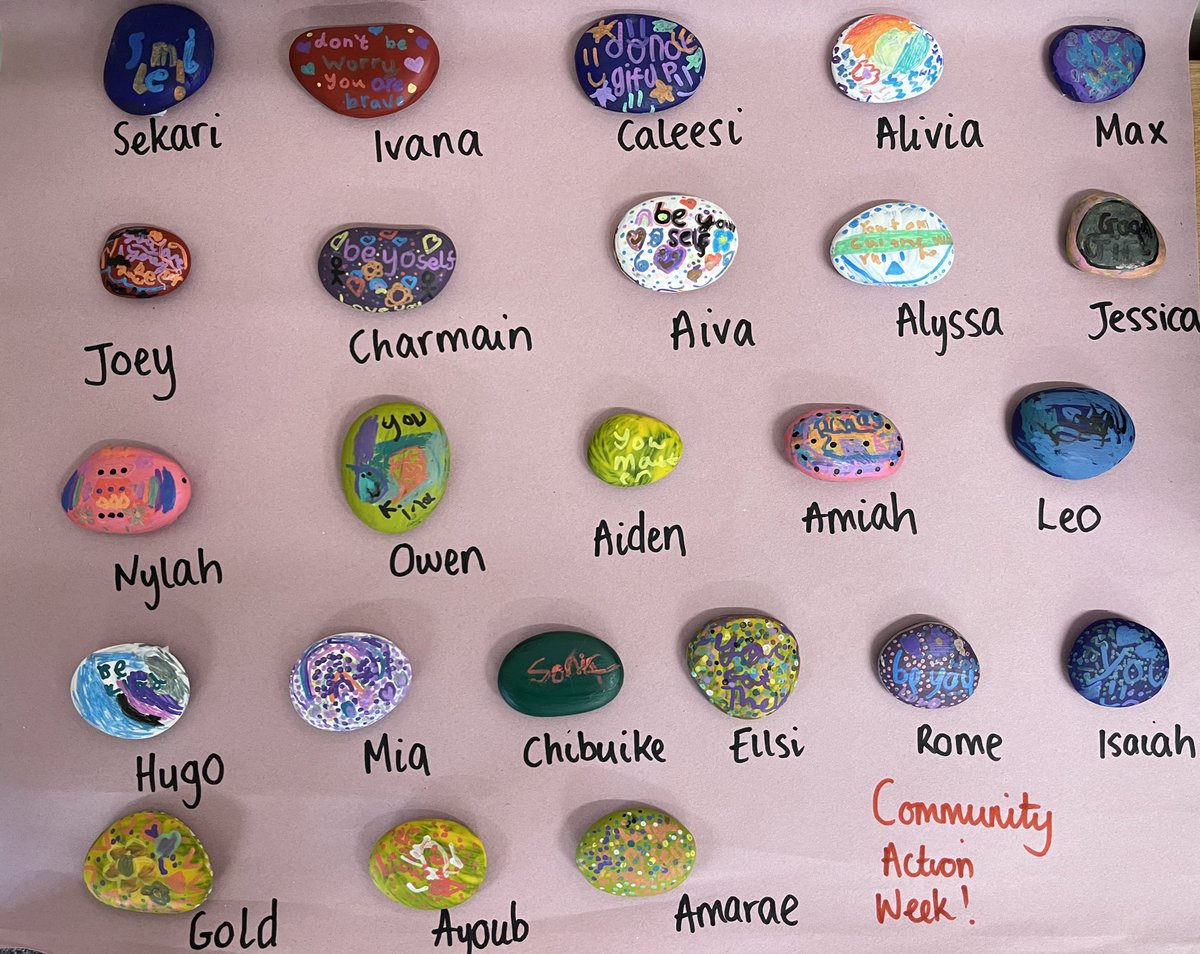 MissJacquesHB's tweet photo. Class 3 designed and made kindness pebbles to put around Clifton for #CommunityActionWeek if you see one, I hope we made you smile! @HighbankPrimary #highbank https://t.co/v1YnMPsKde