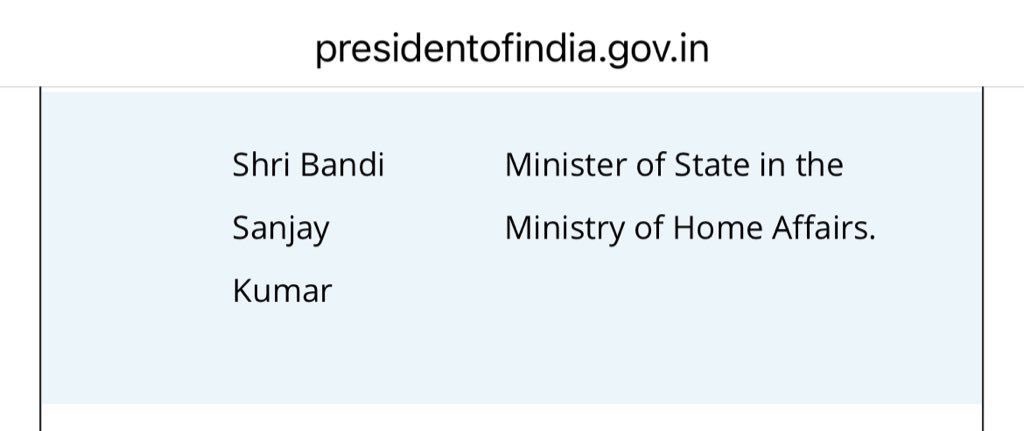 bandisanjay_bjp's tweet photo. Extremely delighted to be assigned portfolio of MoS under Ministry of Home Affairs under Shri @AmitShah ji. This is a dream come true.

Eternally grateful to Hon’ble PM Shri @narendramodi ji, Shri @AmitShah ji, for entrusting me with such huge responsibility. https://t.co/gL7WcQjIB2