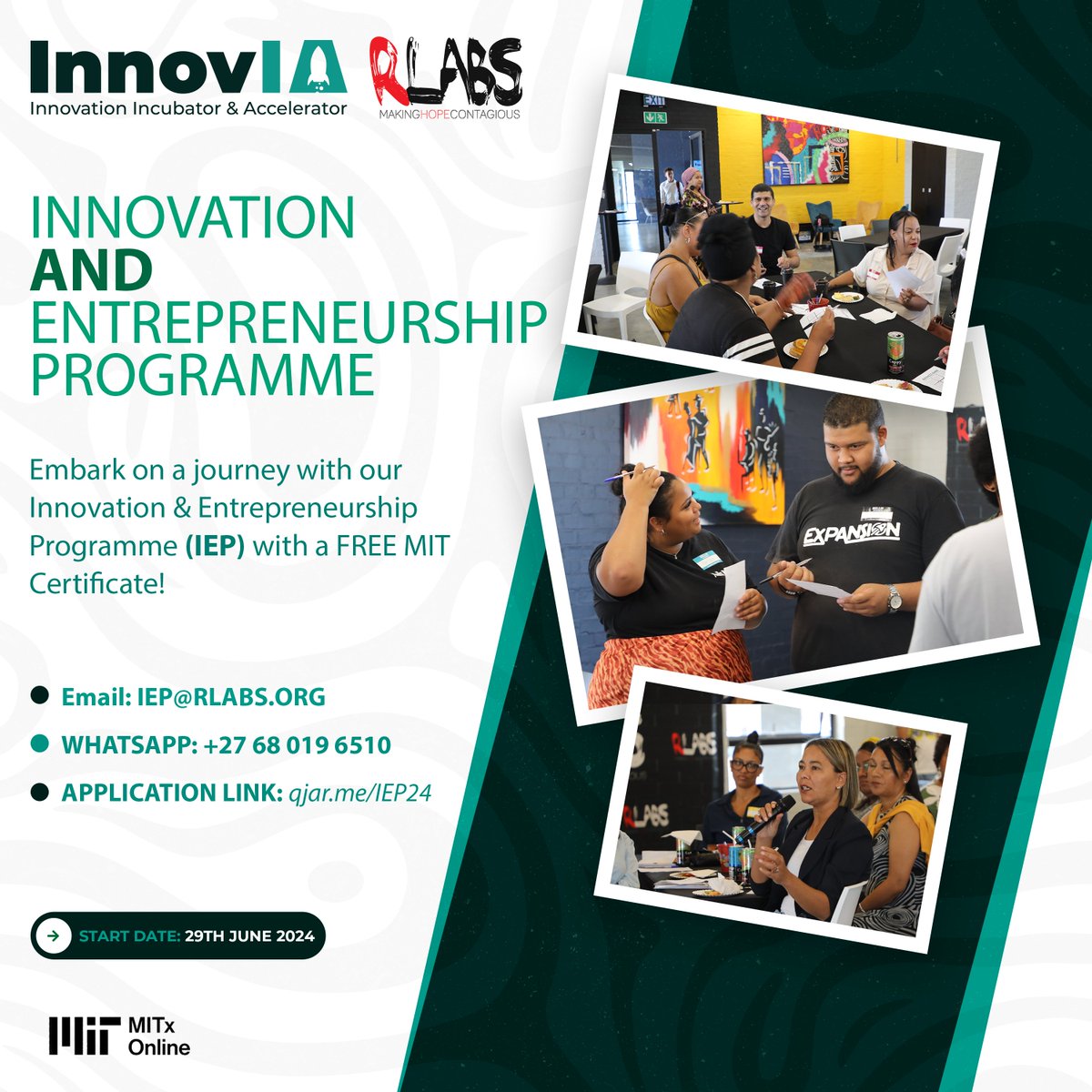 Attention Cape Town entrepreneurs!

Join our IEP Business Course and earn a FREE MIT Certificate! Enjoy masterclasses, support, meet-ups, mentorship, and incubation. Perfect for female and youth-led ventures. Cohort starts June 29th, 2024. 

Apply now: qjar.me/IEP24