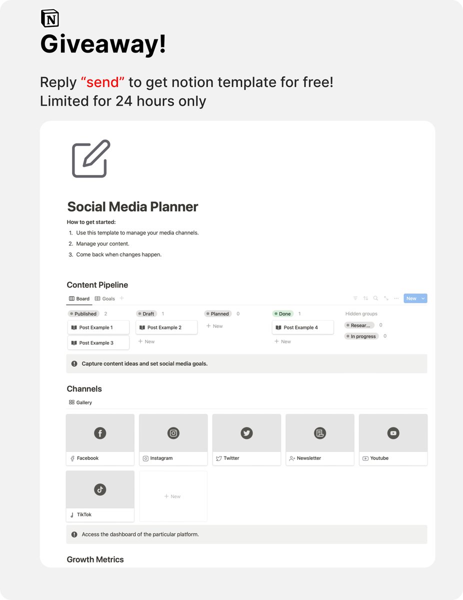 Create, schedule and know what posts to publish every day.     

Organize and schedule your content from single place.
   
Normally $39,    
But Next 24 hrs it's FREE!  

To get it:  
1.Follow me (so I can DM you)  
2.RT  
3.Reply"send"