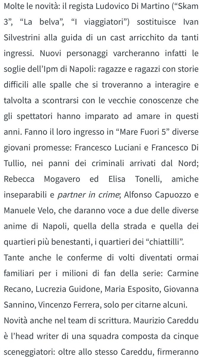 Cinguetterai's tweet photo. Oggi sono iniziate le riprese di #MareFuori5, con un cast arricchito da nuovi attori.
Tra le conferme Carmine Recano, Lucrezia Guidone, Maria Esposito, Giovanna Sannino, Vincenzo Ferrera e molti altri.
La regia passa a Ludovico Di Martino (#Skam, #LaBelva).
#MareFuori https://t.co/nyMbrJPKok