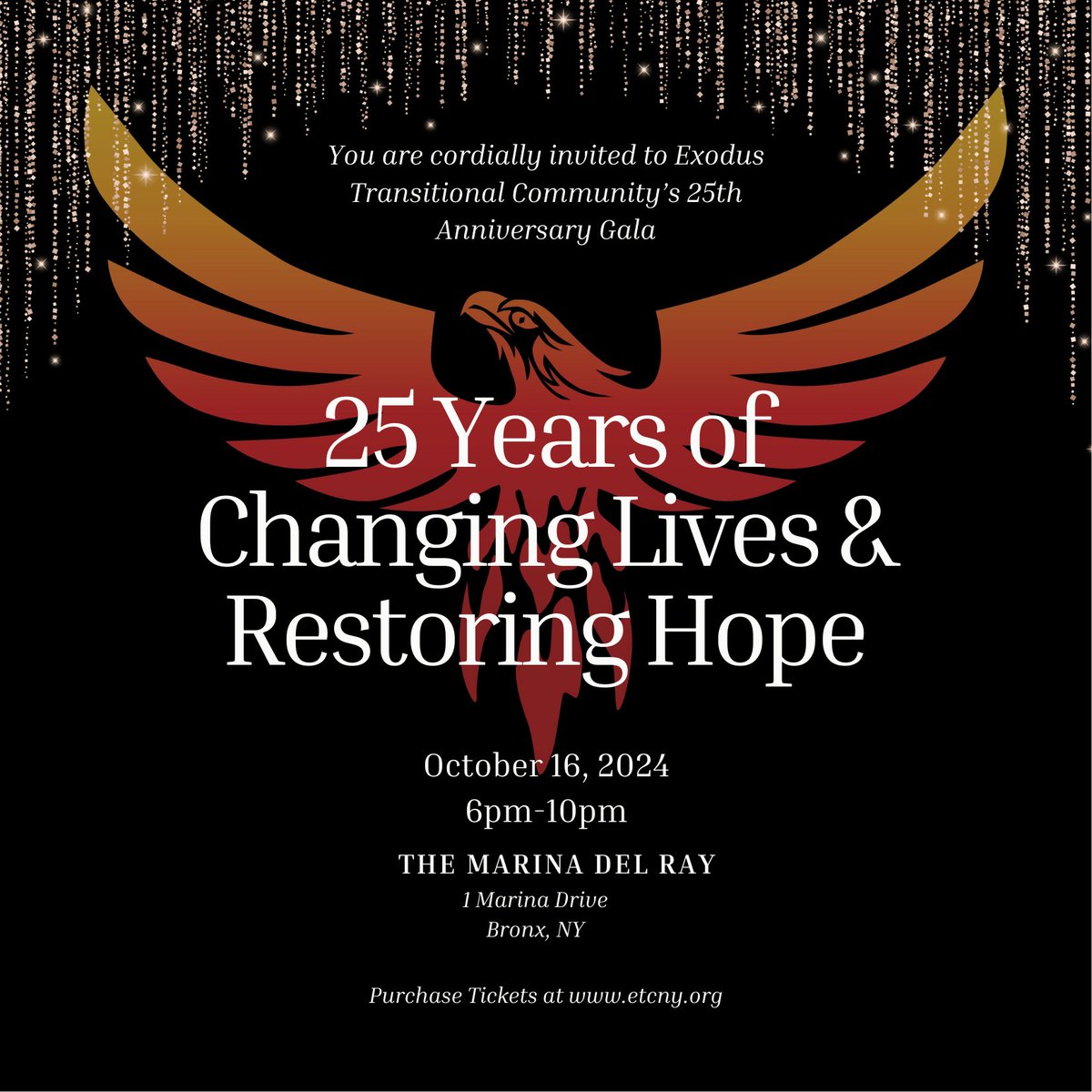 🎉✨ Celebrate 25 years of Exodus Transitional Community’s legacy with us! 🌟 Join us on Oct 16 at The Marina Del Rey  for a night of transformation, resilience, and second chances. 🎟️ Get your tickets now! ow.ly/QhCS50Secga #Exodus25Gala  #SecondChances #NYCEvents