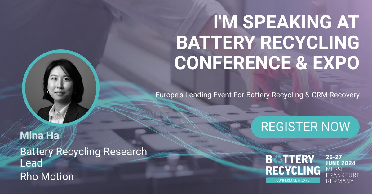 RhoMoMina's tweet photo. I will be attending the Battery Recycling Conference &amp; Expo in Frankfurt, Germany on June 26th - 27th!

If you are attending and would like to catch up, please feel free to reach out to me.

#BatteryRecycling #Rhomotion https://t.co/5GAdyJ9o3S