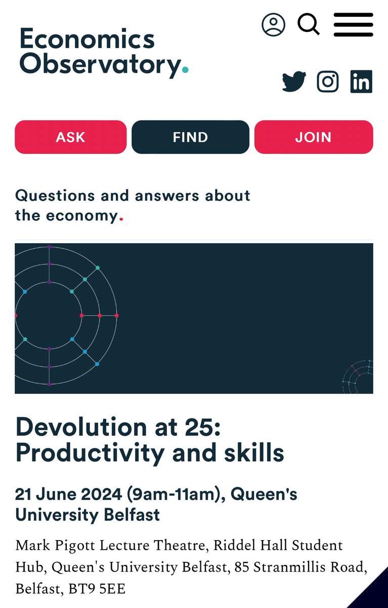 At the <a href="/EconObservatory/">Economics Observatory</a> we are holding several events across the devolved nations to mark 25 years of devolution in the UK. On 21 June in conjunction with the <a href="/TPIProductivity/">The Productivity Institute</a>, we are having two roundtables at <a href="/QUBBusiness/">QUBBusiness</a>.