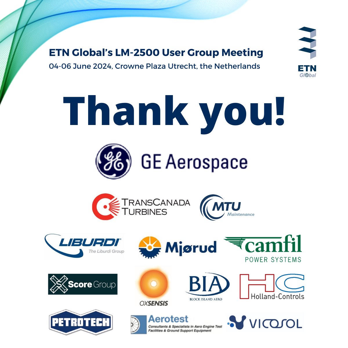 🌺 Our deepest gratitude to all sponsors who supported our #LM2500 #usergroupmeeting in Utrecht, NL, last week 🇳🇱

🙏 Thank you for your #partnership and dedication to advancing #innovation in the #gasturbineindustry. 

#lm2500engines #innovation #networking