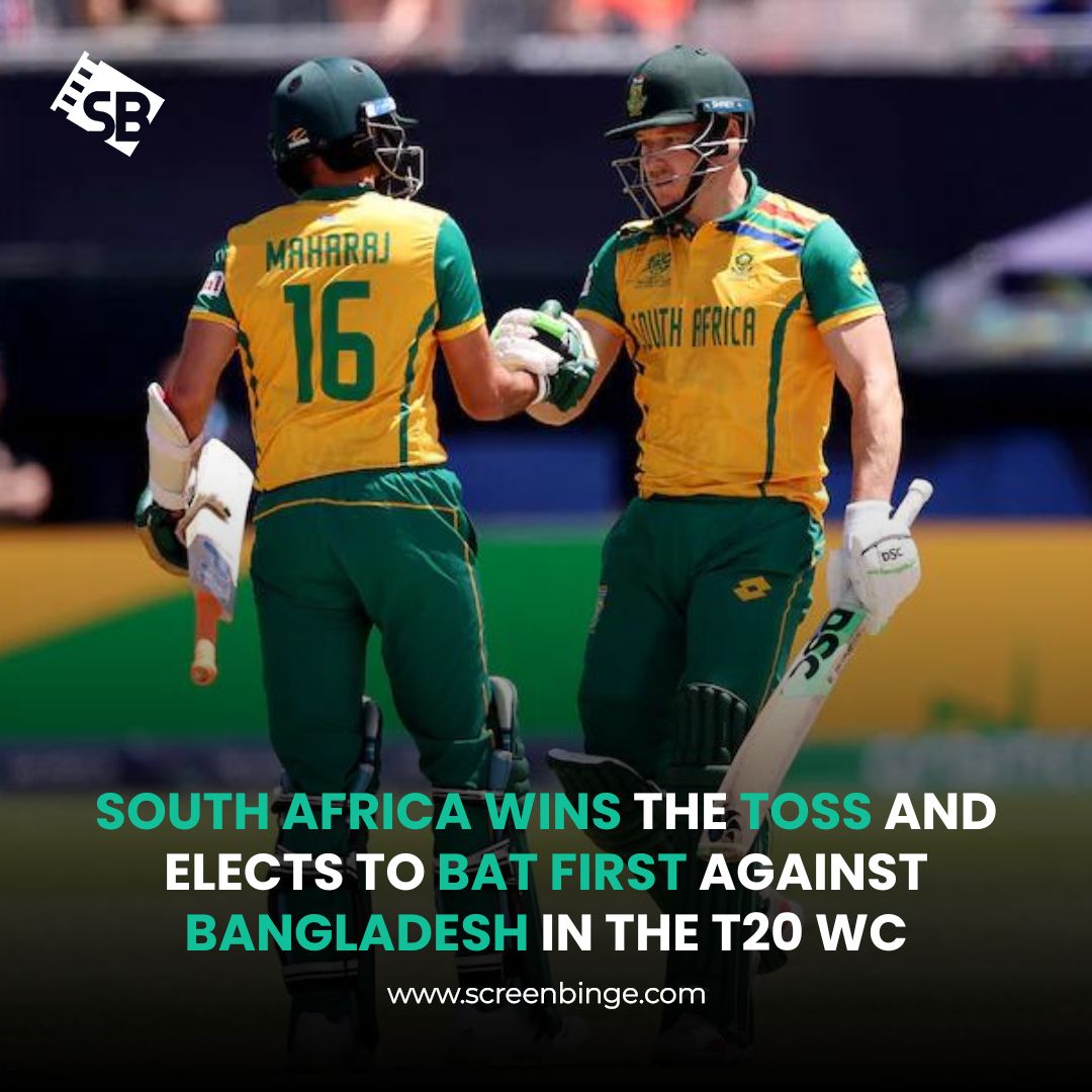 ScreenBinge's tweet photo. Batting first a wise decision? South Africa wins the toss and chooses to bat against Bangladesh in the T20 World Cup.  Can they put up a big total? 🇿🇦🇧🇩

#SAvsBAN #Cricket #T20WorldCup #CricketFever #screenbinge #t20USA #SouthAfricaWonToss #BattingFirst https://t.co/C7TScLogG3