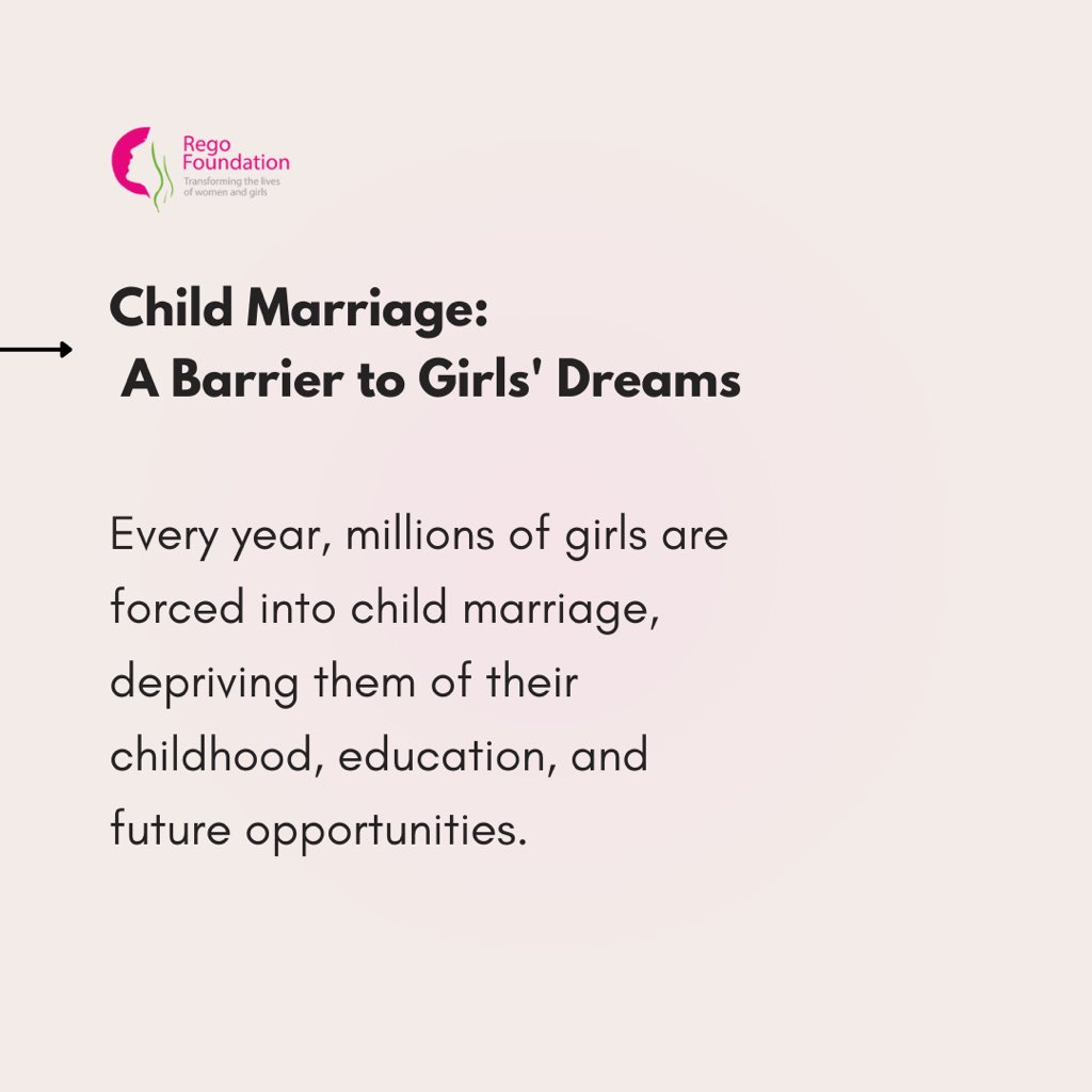 RegoFoundation's tweet photo. How can you empower women and girls?
One way is to learn about the challenges and struggles that girls face such as child marriage.  

Let’s join forces to end child marriage by empowering girls to pursue their dreams! #EndChildMarriage  #genderequality #educategirls #girlsintech https://t.co/xujAIeQo1P