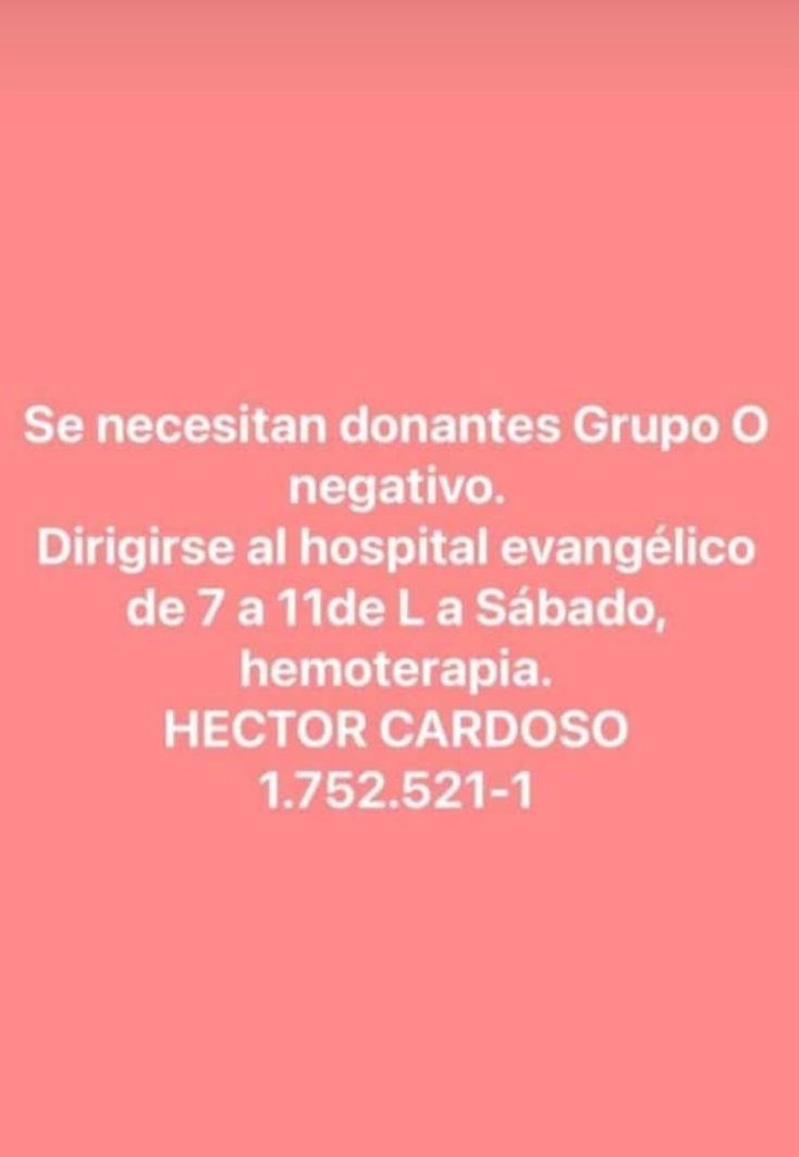 Hola necesito de la ayuda de todos. Mi papá necesita de la donación de sangre de personas 0 NEGATIVO. POR FAVOR. Necesito la ayuda de todos.