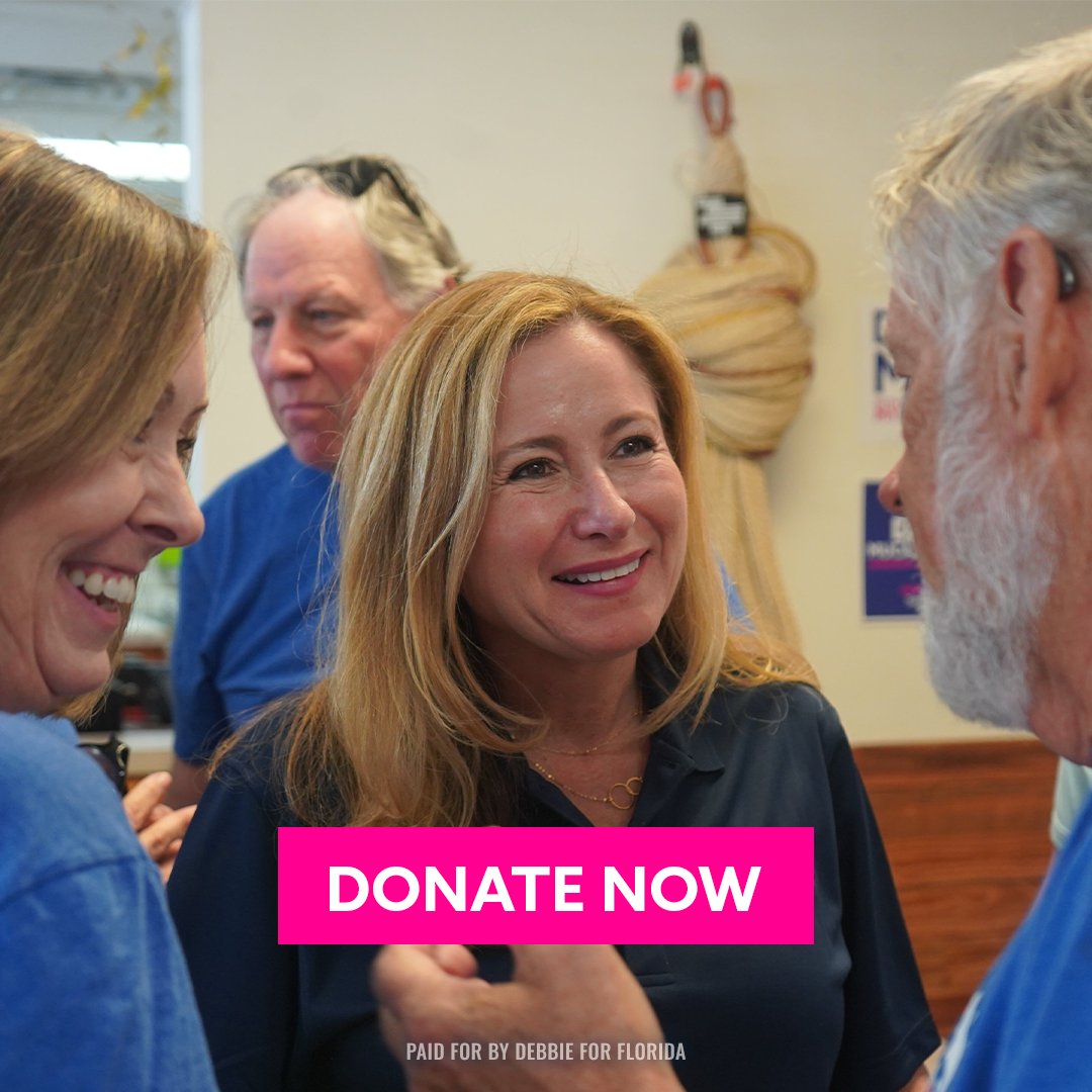 DebbieforFL's tweet photo. It’s Debbie. I'm an immigrant, a former congresswoman, a gun safety advocate, and the Democrat running to defeat Sen. Rick Scott. He won by just 0.12% of the vote last time. Now, Senate control could all come down to Florida. Will you give now to help me flip Florida blue?
