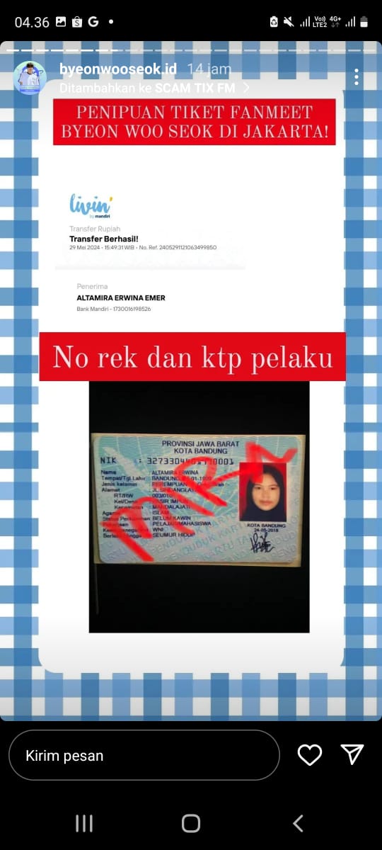 youngbri93_'s tweet photo. ❗️SCAMMER ALERT❗️

Hati-hati sama yang namanya Zarly Afrina Ariani, Altamira, Windi, Winda, mereka scammer.. total yg mereka terima udah 20.075.000 dari nipu tiket fanmeeting bws jkt.. ini baru yang ketauan, gatau yg belom.. be aware guys, mereka lagi nyari mangsa di soohyun juga https://t.co/UjcMiUu7R9