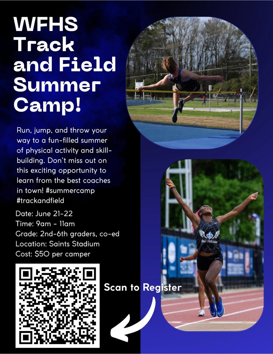 WFHS_GirlsTrack's tweet photo. WFHS Track &amp; Field Camp
Please enter your child’s name and grade in the description box 
Here’s the link:

https://t.co/KRU0xa37HH https://t.co/WTobuGHXfK