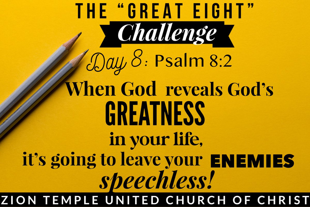 ZTDurham's tweet photo. Thanks for joining us in our 8-Day Psalm 8 #GreatEightChalllenge!! #BlowTheirMindsThisTime
If you really wanna shout, read Jeremiah 29:10-14 this evening AFTER Psalm 8! https://t.co/nkHJF6EUv6