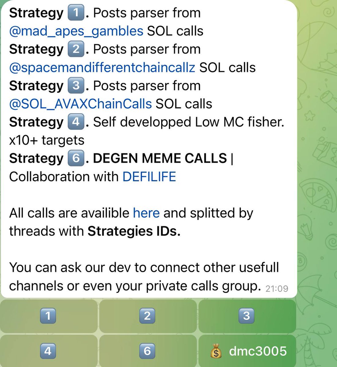 DegenMemeCalls's tweet photo. We are now strategy number 6 on @Defisolanabot to autotrade our gamble plays. This is FIRE!! 🔥

To celebrate we are giving away 1 Sol to gain access to the premium auto trading feature provided by Defi Solana Bot! 

See follow up tweet on how to win!!! https://t.co/clUphRFCD2