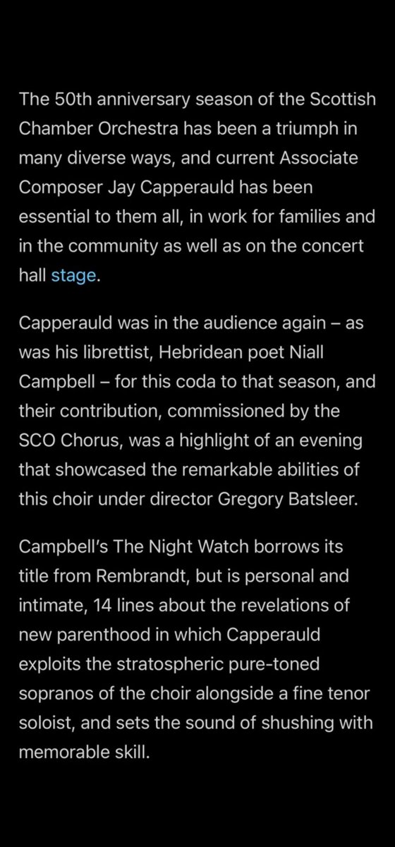 Niall Campbell (@niallcpoetry) on Twitter photo A sparkling review of last night's show at Stirling Castle is in The Herald. <a href="/SCOmusic/">Scottish Chamber Orchestra</a> and <a href="/gregbatsleer/">Gregory Batsleer</a> really outdid themselves. Congrats <a href="/JayCapperauld/">Jay Capperauld</a> - what a pleasure working with you.
heraldscotland.com/life_style/243… A sparkling review of last night's show at Stirling Castle is in The Herald. <a href="/SCOmusic/">Scottish Chamber Orchestra</a> and <a href="/gregbatsleer/">Gregory Batsleer</a> really outdid themselves. Congrats <a href="/JayCapperauld/">Jay Capperauld</a> - what a pleasure working with you.
heraldscotland.com/life_style/243…
