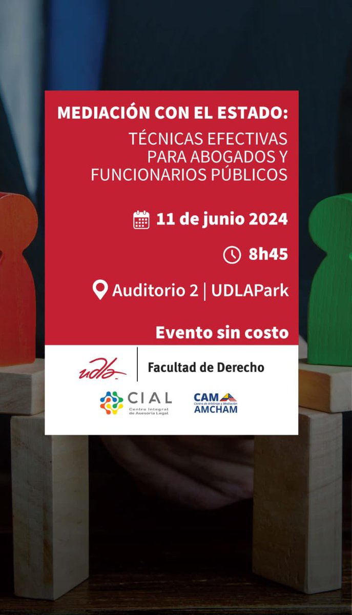 udla_derecho's tweet photo. #DerechoUDLA te invita a participar en un conversatorio sobre la mediación con el Estado. Descubre técnicas efectivas que pueden mejorar tus la relación entre abogados y funcionarios.

🗓️ 11 de junio 
🕢08:45 
📍 Auditorio 2 UDLAPark https://t.co/QdSTIhHWpE