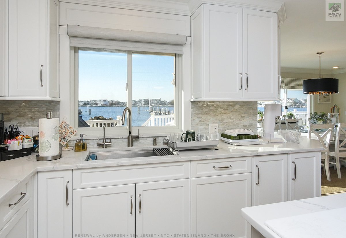Remarkable kitchen with new white sliding window we installed
. . . . . . . . . .
Our windows come in a variety of styles and colors -- Contact us today: (844) 245-2799 -- Renewal by Andersen New Jersey, NYC, Staten Island and The Bronx