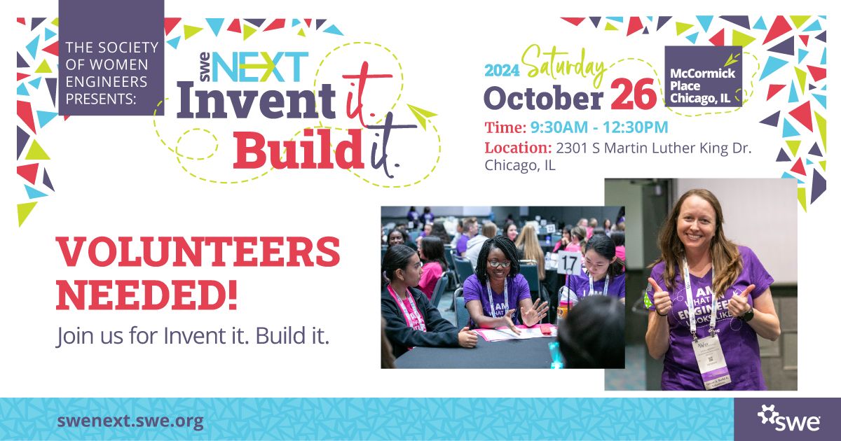 SWEtalk's tweet photo. Help us excite the next generation of women in STEM by volunteering at Invent It. Build It. - SWE's annual half-day student program - this October in Chicago!
Learn more: https://t.co/eCi2MVD0bi
#InventItBuildIt #IIBI2024 #BeThatEngineer #GirlsInSTEM #STEM https://t.co/MZdi0FKYcq