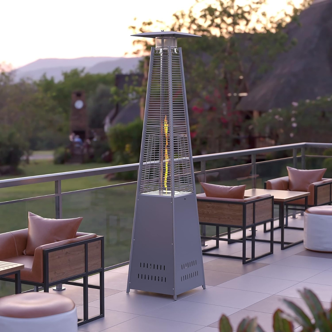 Turn up the heat on your outdoor space with our sleek and stylish patio heater! Perfect for enjoying chilly nights outdoors, it will keep the party going all night long. 🔥🌙 
.
.
.
.
.
#OutdoorLiving #PatioSeason #flashfurniture #patiofurniture #restaurantmusthave