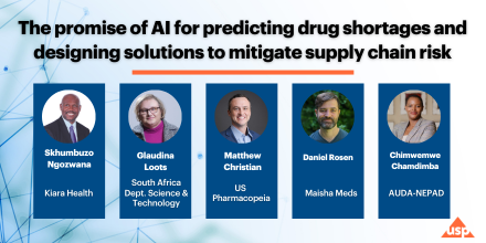 USPGlobalHealth's tweet photo. Join the #SAPICS2024 plenary tomorrow to hear speakers from @USPharmacopeia, @MaishaMeds, @dsigovza, & @NEPAD_Agency discuss the use of AI to predict & mitigate #supplychain disruptions & optimize regulatory review & manufacturing processes.
Learn more: https://t.co/Jc01dvGGGN https://t.co/ICFH4SX3fr