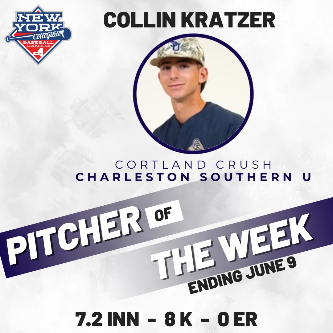 The NYCBL Week 1 (ending June 9th) PITCHER OF THE WEEK is Collin Kratzer of the Cortland Crush ⚾️<a href="/crushball/">Cortland Crush</a>