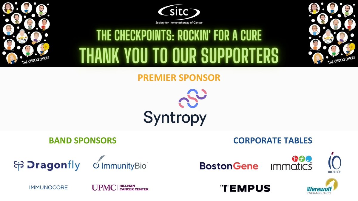 Thank you to our Corporate Sponsors and all our individual donors who helped break records at The CheckPoints: Rockin' for a Cure fundraiser! Because of this generosity, SITC’s Forward Fund will award 39 abstract travel awards to early career scientists at #SITC24!