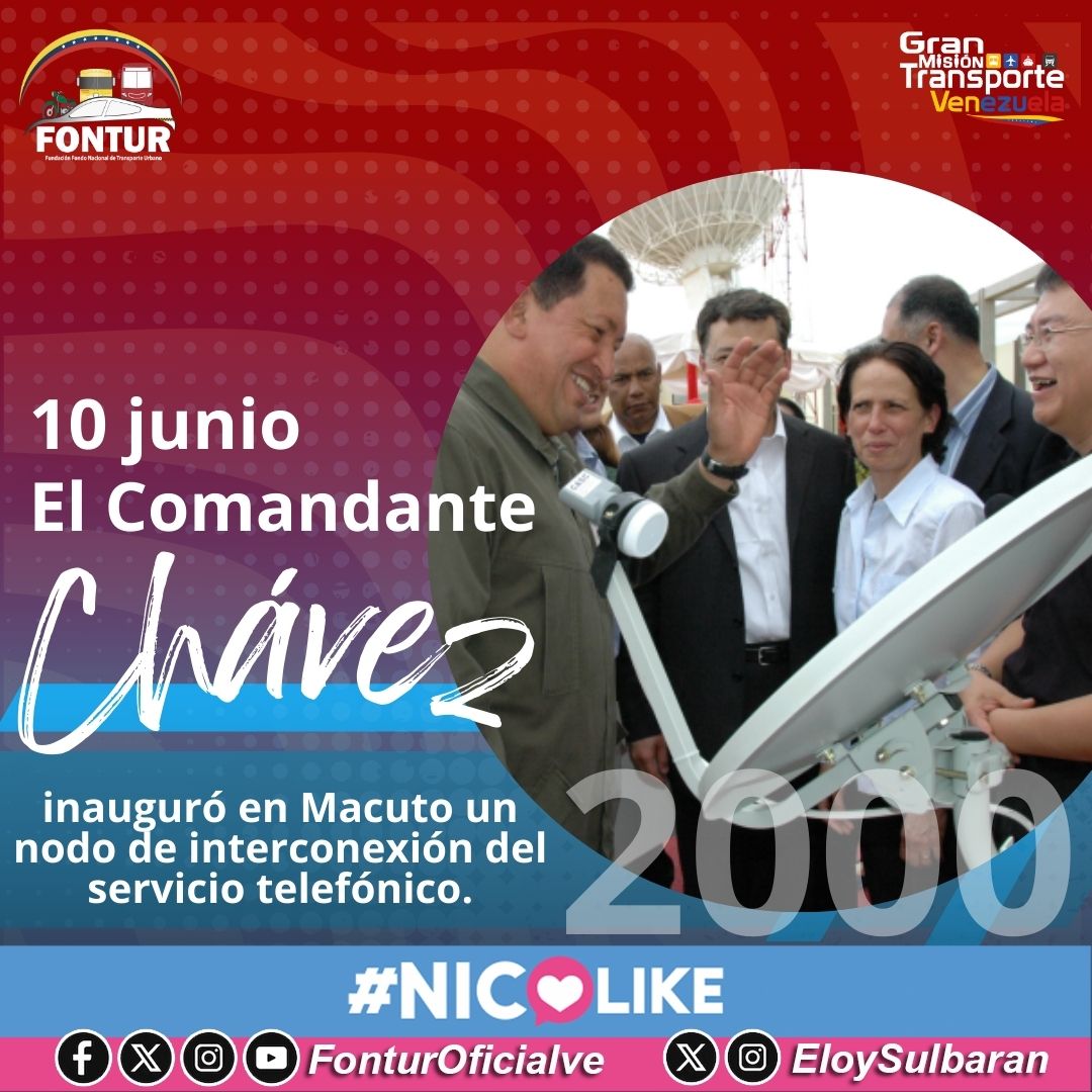 #Efeméride || El Comandante Chávez inaugura en Macuto un nodo de interconexión del servicio telefónico, que permite llevar telefonía fija a más de 900 Hogares de las comunidades El Teleférico y Punta de Brisa.
#NicoTieneLasRiendas 
<a href="/NicolasMaduro/">Nicolás Maduro</a>