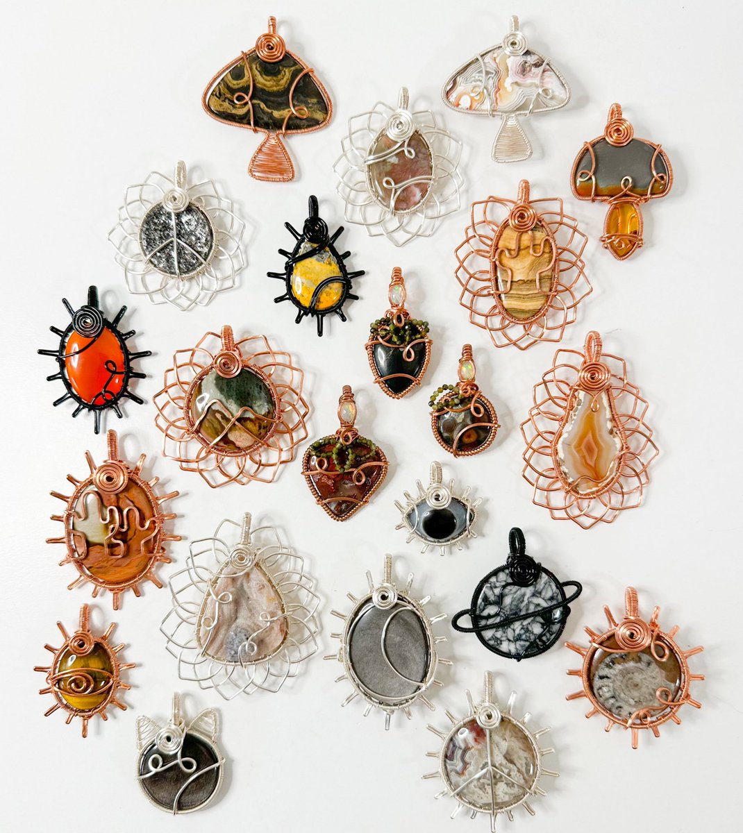 the crystals          🏕️🦂🐿️          the pendants

“campfire embers” collection coming Friday June 14th at 8pm eastern time &lt;3