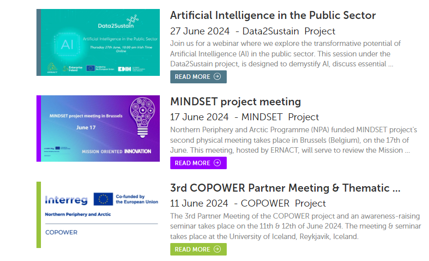 ERNACT's tweet photo. Next #ERNACT events:
✅ @NPA2014_2020 @COPOWERproject meeting 🇮🇸 to develop a community-based Virtual Power Plant
✅ NPA #MINDSETproject meeting 🇧🇪 to review the Mission Oriented Innovation
✅ @edih_net @Data2Sustain webinar to explore the potential of #AI in the public sector https://t.co/ORGOAcn6lP