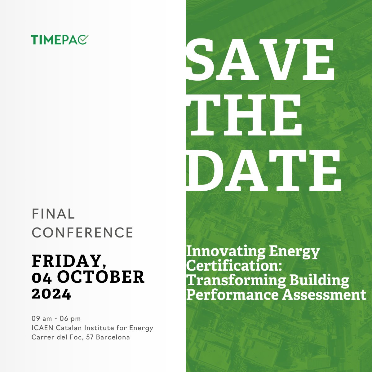 timepac's tweet photo. 🚨SAVE THE DATE - 4/9/2024
The final conference of the #TIMEPAC project in Barcelona will give the opportunity to #building experts to share their knowledge on innovating #energy certification in Europe.
Find more info here: https://t.co/c2RQ6VU7Q4
#RenovationWave #EBPD https://t.co/hlR7EtdYBZ