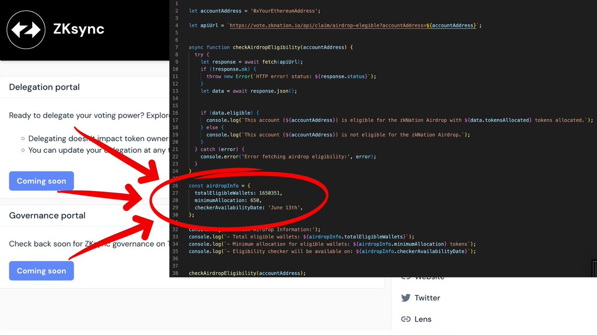 🚨 $ZK 空投资格检查、符合资格的钱包数量及空投金额泄露！🪂

我通过连接该 API，获取了更多关于即将到来的空投重要信息以及查询。

zkNation 空投检查器: 将于 6 月 13 日上线

空投资格检查链接: vote.zknation.io/api/claim/aird…

符合资格的钱包数量: 1,650,351  
最低空投分配: 650