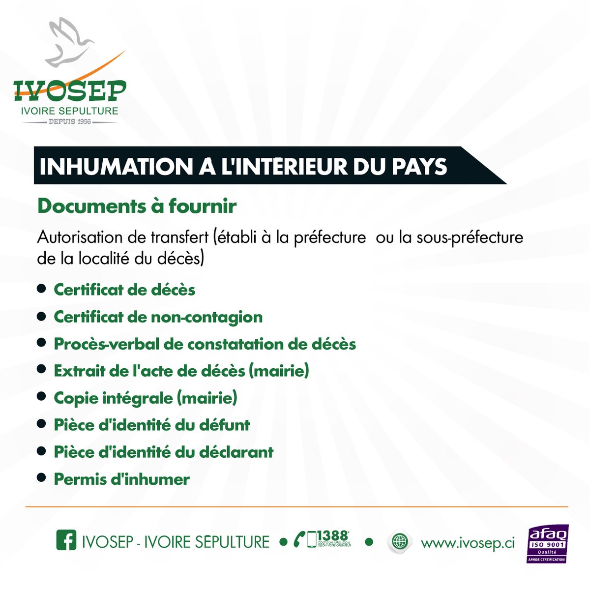 IvosepS's tweet photo. #IvoConseils 
Besoin d'inhumer un proche à l'intérieur du pays ? Voici les documents nécessaires. Plus d'infos sur https://t.co/alzMo5U4sp. https://t.co/fu58GvQ2WW