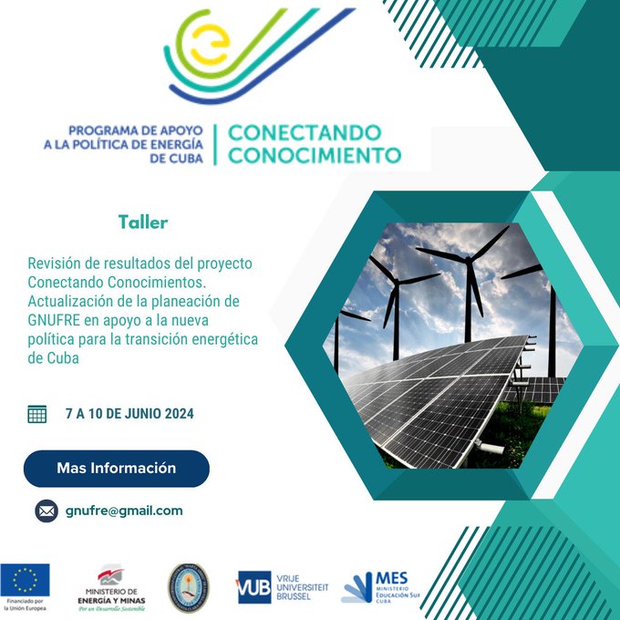 Concluye Taller Conectando Conocimientos <a href="/gnufre/">GNUFRE</a> donde participan investigadores y autoridades de las universidades miembros del Grupo Nacional de Universidades para las Fuentes Renovables de Energía y la Eficiencia Energética.
#EnergíaRenovable 
<a href="/EnergiaMinasCub/">Ministerio de Energía y Minas de Cuba 🇨🇺</a>